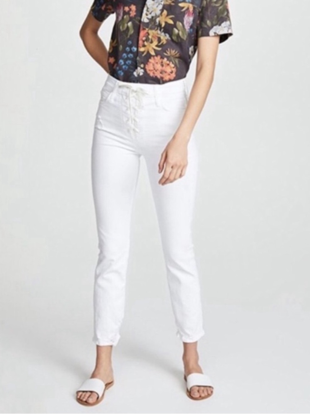MOTHER Lace Up Dazzler Ankle White Jeans